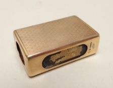 GEORGE V 9CT GOLD MATCH BOX HOLDER of rectangular form, engine turned, housing a vintage 'Bryant &