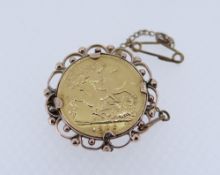 EDWARD VII GOLD HALF SOVEREIGN, 1906, in 9ct gold mount, 6.0gms