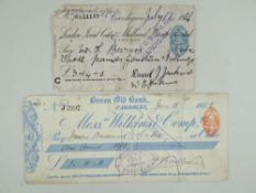 TWO EARLY REGIONAL BANK CHEQUES, comprising 1888 Brecon Old Bank, Cardigan, cheque Mssrs.