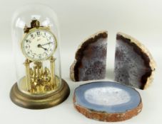 POLISHED AGATE DISH & BOOKENDS, together with a modern Schatz anniversary clock (4)
