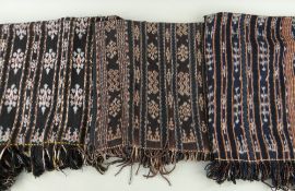 THREE SAVU IKAT MEN'S SHOULDER CLOTHS selendang , Indonesia, indigo dyed with claret stripes