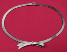 14CT GOLD DIAMOND BOW DESIGN NECKLACE, 39.8gms in box Provenance