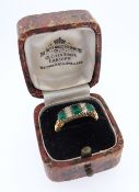 18CT GOLD EMERALD & DIAMOND RING, ring size N, 4.2gms, in vintage ring box