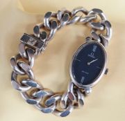 LADIES OMEGA DE VILLE WRISTWATCH, oval dial, encased in silver with chunky silver curb link
