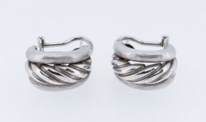 PAIR OF 18CT WHITE GOLD GARRARD EARRINGS of rope twist design, 15.2gms, in jewellery box