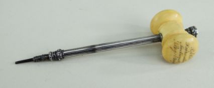VICT. SAMSON MORDAN & CO. PROPELLING PENCIL IN THE FORM OF A GAVEL, the head of turned ivory,