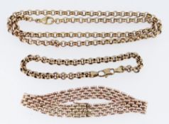 ASSORTED GOLD JEWELLERY comprising 9ct gold chain, 9ct gold bracelet and yellow metal bracelet