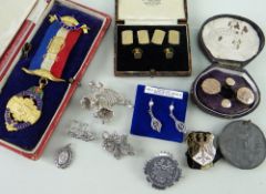 BOXED SET 9CT GOLD CUFFLINKS & SHIRT STUDS, 6.2g; together with miscellaneous of group of silver and