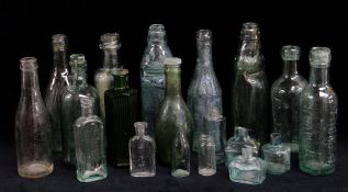 ASSORTED VINTAGE GREEN GLASS BOTTLES, including two Codd bottles marked D.D Sutherland (Totnes), J.B