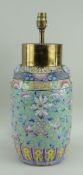 CHINESE FAMILLE ROSE PORCELAIN VASE, 19th/20th Century, mounted for electricity, the brass capped
