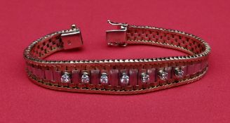 9CT GOLD BI-COLOUR DIAMOND BRACELET, 15.5cms long, 19.4gms Provenance: private collec