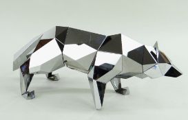 SWAROVSKI CRYSTAL WOLF BY ARRAN GREGORY, in faceted smoky glass, 22.5cms long Comments: one foot