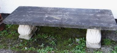 COMPOSITION & SLATE GARDEN BENCH, 153w x 56d x 38cms h Provenance: deceased estate Neath/Port Talbot