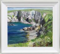 MAVIS GWILLIAM acrylic on board - From the Coastal Path, Rhoscolyn, signed, inscribed verso, 40 x