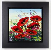 MAYA EVENTOV oil on canvas - Poppy Meadow I, signed, with Whitewalls Galleries COA, 30 x 30cms