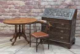 18TH CENTURY OAK BUREAU, later carved with acanthus leaves and portrait medallions to the top fall