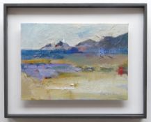ALASTAIR EIKES JONES oil on board - coastal landscape, entitled verso 'The Lighthouse', signed 25