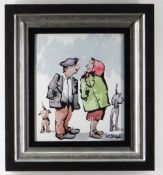 GEORGE SOMERVILLE watercolour - Happiness Isn't Complicated, man and woman with their dogs