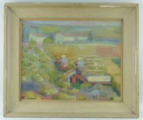 TOMMASSO MACERA (Italian, 1910-1985) oil on board - Wheat Harvest, signed and dated 1958, 42 x