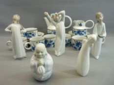 LLADRO FIGURINES - three children in various poses, 21cms tall the boy, a boxed Lladro Buddha