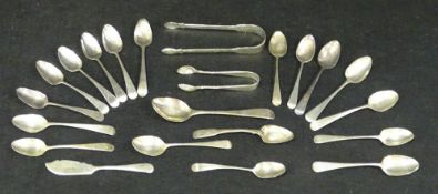 SILVER PETER & WILLIAM BATEMAN SUGAR TONGS, GEORGE III 1811, 18 teaspoons similar period, various