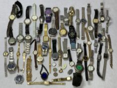 LADY'S & GENT'S WRISTWATCHES, a mixed quantity, two six penny pieces and a costume jewellery brooch,