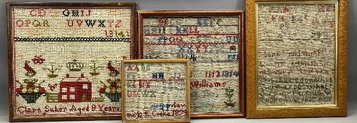 SAMPLERS - Woolwork examples, 19th century and later (4), 30 x 32cms (the largest)