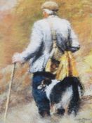 KEITH BOWEN limited edition print 1992, 273/850 - a farmer with a dog, signed in pencil, 38 x 29cms