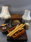 TREEN - work boxes, ginger jar, shaped table lamp, mantel clock, ETC