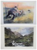 WILLIAM SELWYN limited edition prints (2) 292/300 - a farmer with a sheep dog herding sheep, 32.5