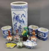 VINTAGE & MODERN CHINESE & JAPANESE CERAMICS to include Imari bottle vase, Kutani vases, modern blue