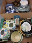 CHINESE POTTERY JAR, MALING DISH, Masons Nangpo plates, Willow pattern teaware, copper lustre,