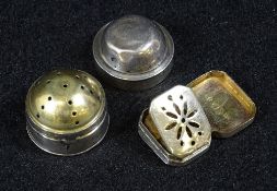 SILVER GEORGE III VINAIGRETTES (2), circular dome top example with lift off lid and pierced interior