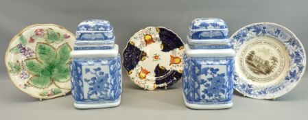 VICTORIAN MAJOLICA LEAF DECORATED PLATE, Victorian commemorative plate for Chirk Castle, a Gaudy