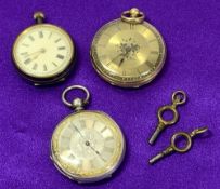 FOB WATCHES - CIRCA 1900 LADY'S (3) including an 18ct gold cased key wind example, the gold coloured