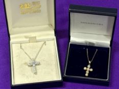OPAL SET 9CT GOLD CROSS & NECKLACE and a paste set sterling silver cross and necklace, 1.75 and 2.