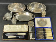 SILVER TOPPED GLASS SCENT INFUSER, EPNS entree dishes, cased cutlery and other plated ware, ETC
