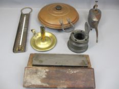 COPPER WARMING PAN, pewter ink well, vintage oil can, ETC