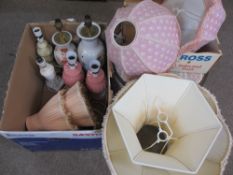 TABLE LAMPS & SHADES, A MIXED GROUP with a vintage circular wooden hat box