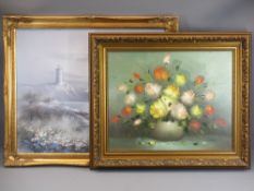 FERMER oil on canvas - still life, 39 x 28.5cms and P GORIDGE modern oil on canvas - seashore with