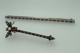 VICTORIAN & LATER GEM SET BROOCHES (2) to include an unmarked but probably gold Victorian insect