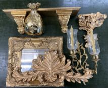 HOME FURNISHING- fancy, gilt framed mirror, shelves, lighting etc