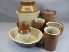 EARTHENWARE GLAZED TWIN-HANDLED LIDDED CONTAINER - 37.5cms tall, similar items including multi-