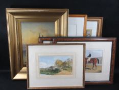 INDISTINCTIVELY SIGNED oil on panel - fisherman at work under a sun setting sky, 24 x 35cms. Also,