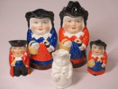 ROYAL WORCESTER TOBY JUGS (2) - Jolly Lady Shopper Toby jugs, one with hat as lid, 14cms H, pink