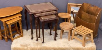 MIXED VINTAGE & LATER FURNITURE PARCEL - two nests of three tables, oak magazine rack, two lightwood