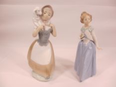 NAO FIGURINES (2) - a girl with a lamp, 25cms H, lady with a fan, 24cms H