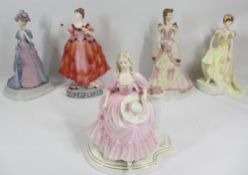 COALPORT FIGURINES (5) - Evening Ball, Royal Enclosure at Ascot, Sweet Juliet, Marlina and May