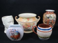 BRETBY MUSICAL EDWARD VIII JUG, 21cms H, Goebel vase, Carlton ware planter, Chinese vase and a