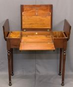BRITISH 'PATENTED' WRITING TABLE IN MAHOGANY having a lift-up centre, fold-up end flaps and fold-out